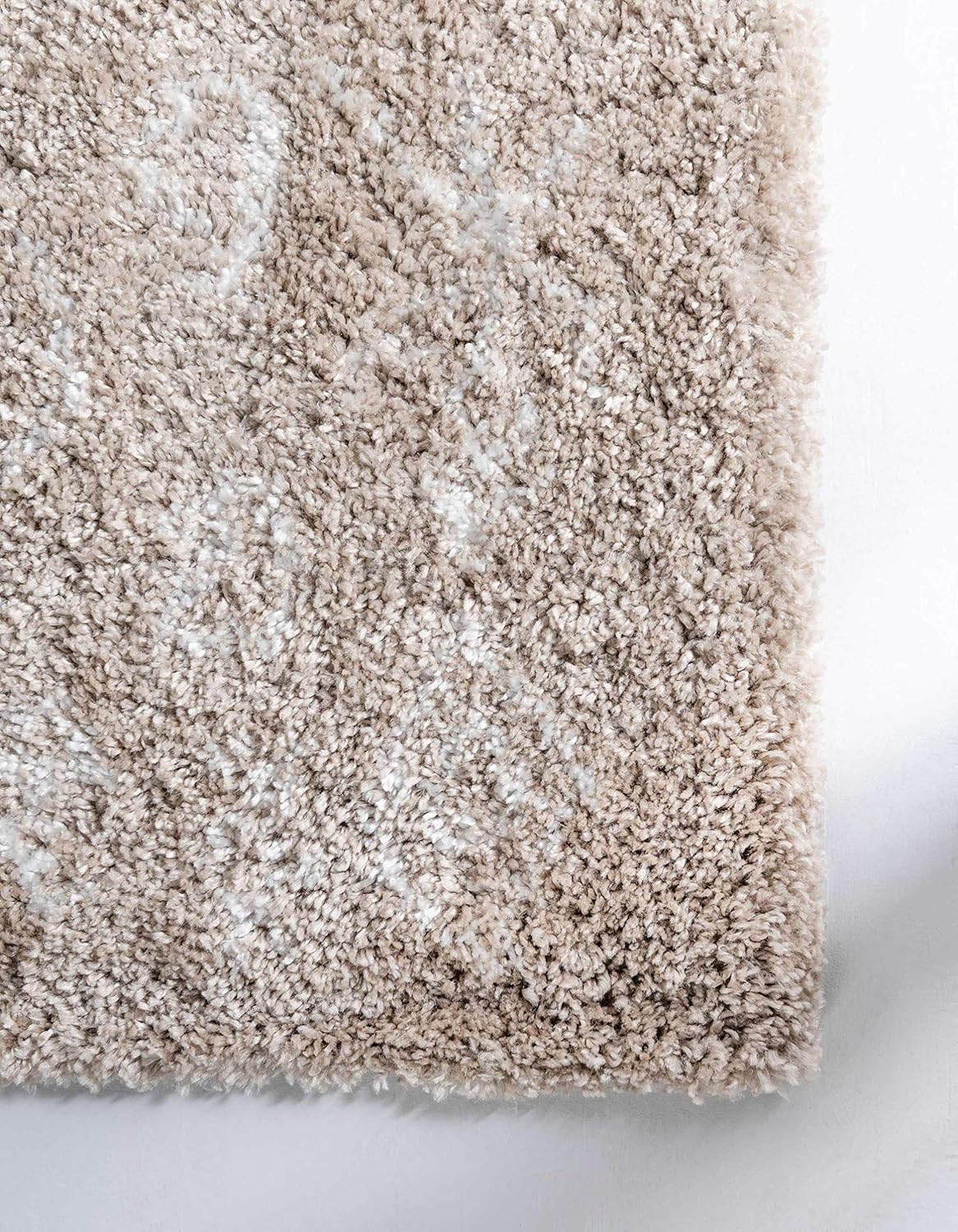 Unique Loom Rabat Shag Collection Modern Tribal Moroccan Inspired Plush & Soft Nomad Design Area Rug (8' 0 x 10' 0 Rectangular, Taupe/ Ivory)