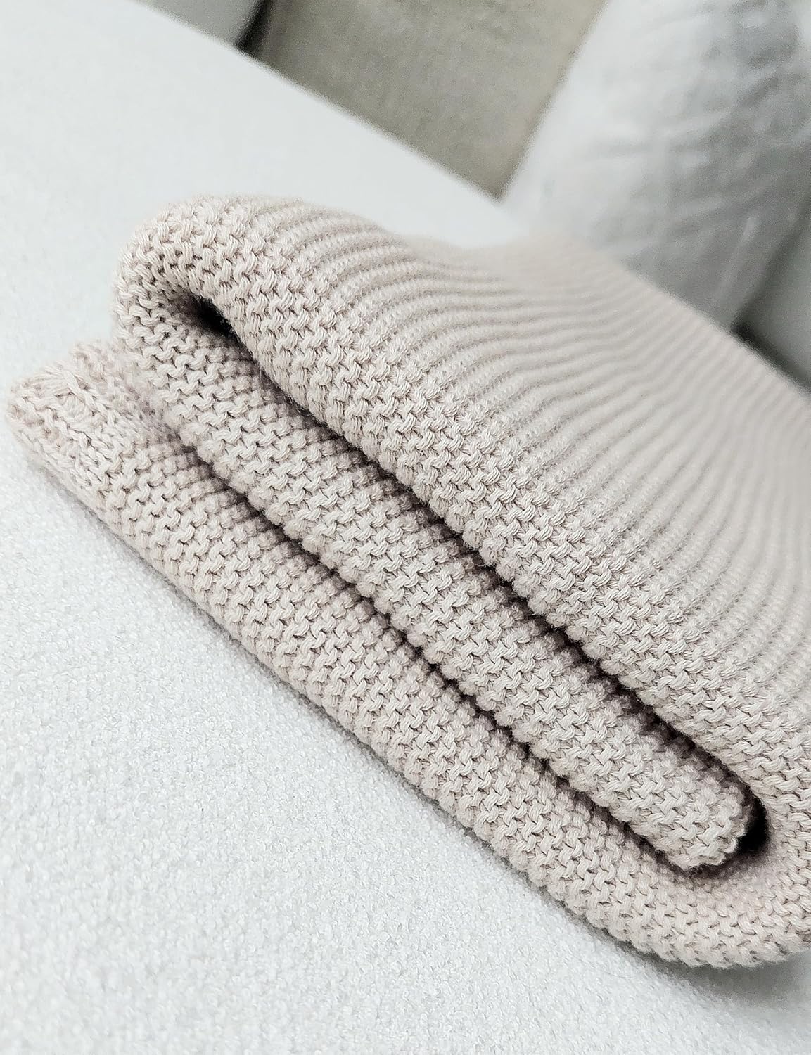 100% Cotton Knit Baby Blanket, Baby Knits, 100cm×60cm, Elegant and Nuetral Very Soft Cotton Blanket, 0-12 Months Baby, Oat.