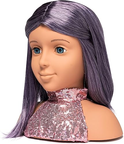 Miniatura 3 de I'm A Stylist Styling Head Deluxe Lola - Cabeza de maniquí de muñeca, peluca intercambiable, pelo morado de fibra sintética incluye pestañas