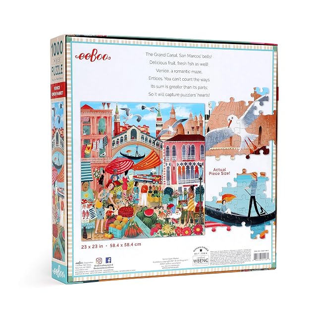 Foto 4 de 6 de eeBoo Venice Open Market Puzzle 1000 Piezas de cartón Reciclado Colorido para Adultos, PZTVCE, Negro