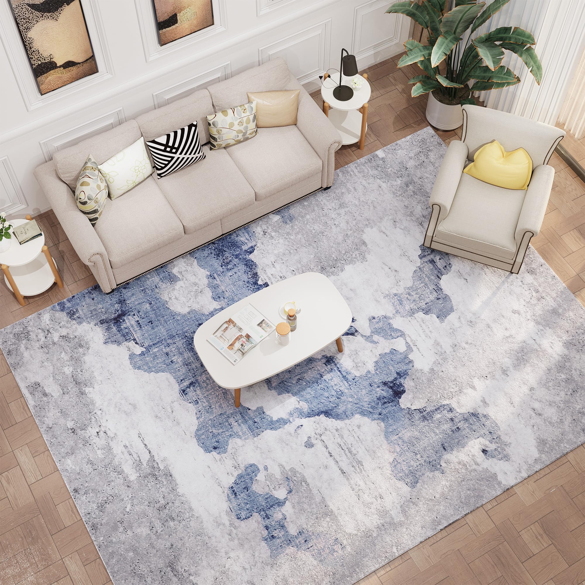 Modern Abstract Area Rug - 6x9 Area Rug Carpet, Non-Slip Non