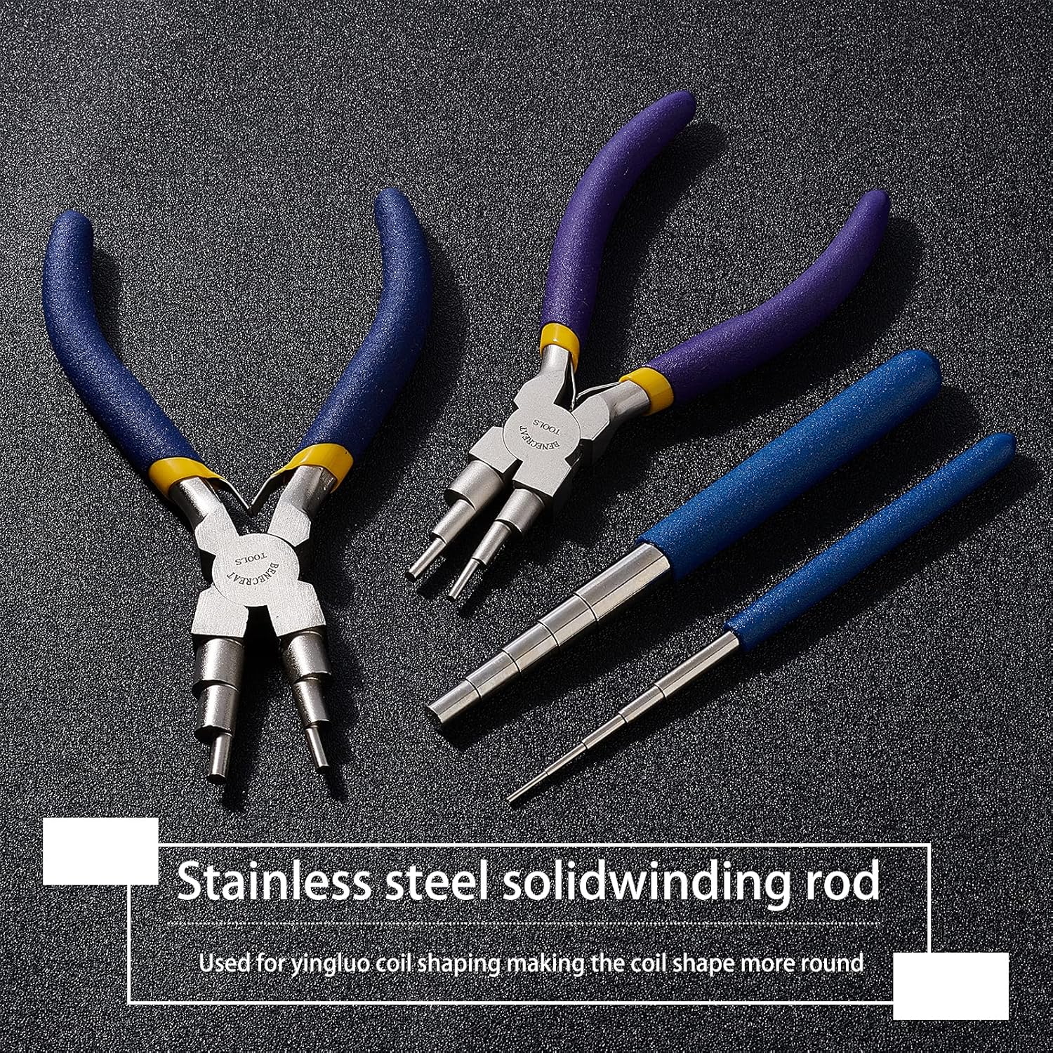 BENECREAT Wire Looping Tool Set with 2PCS Wire Looping Mandrel and 2PCS 6 in 1 Bail Making Plier for Jewelry Wire Wrapping and Jump Ring Forming