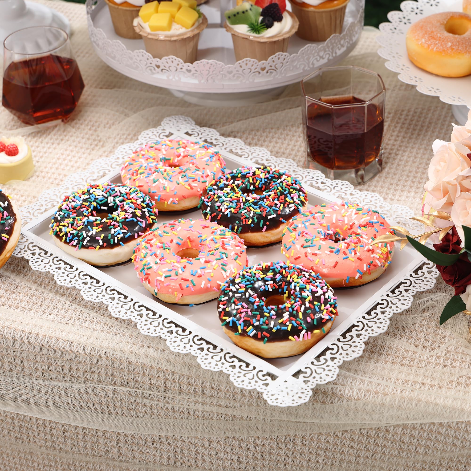 White Cake Stand Set of 5, Cupcake Stand Dessert Table Display Set Wedding Cake Stand ViViTOP for Wedding Birthday Party Baby Shower Metal Vintage Style Cake Stand Round Square Display Stand Set