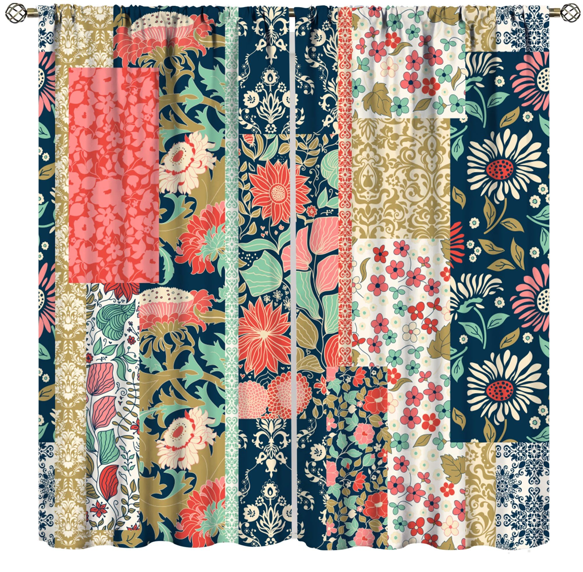 Rideaux patchwork bohèmes au motif floral vintage coloré pour habiller vos fenêtres