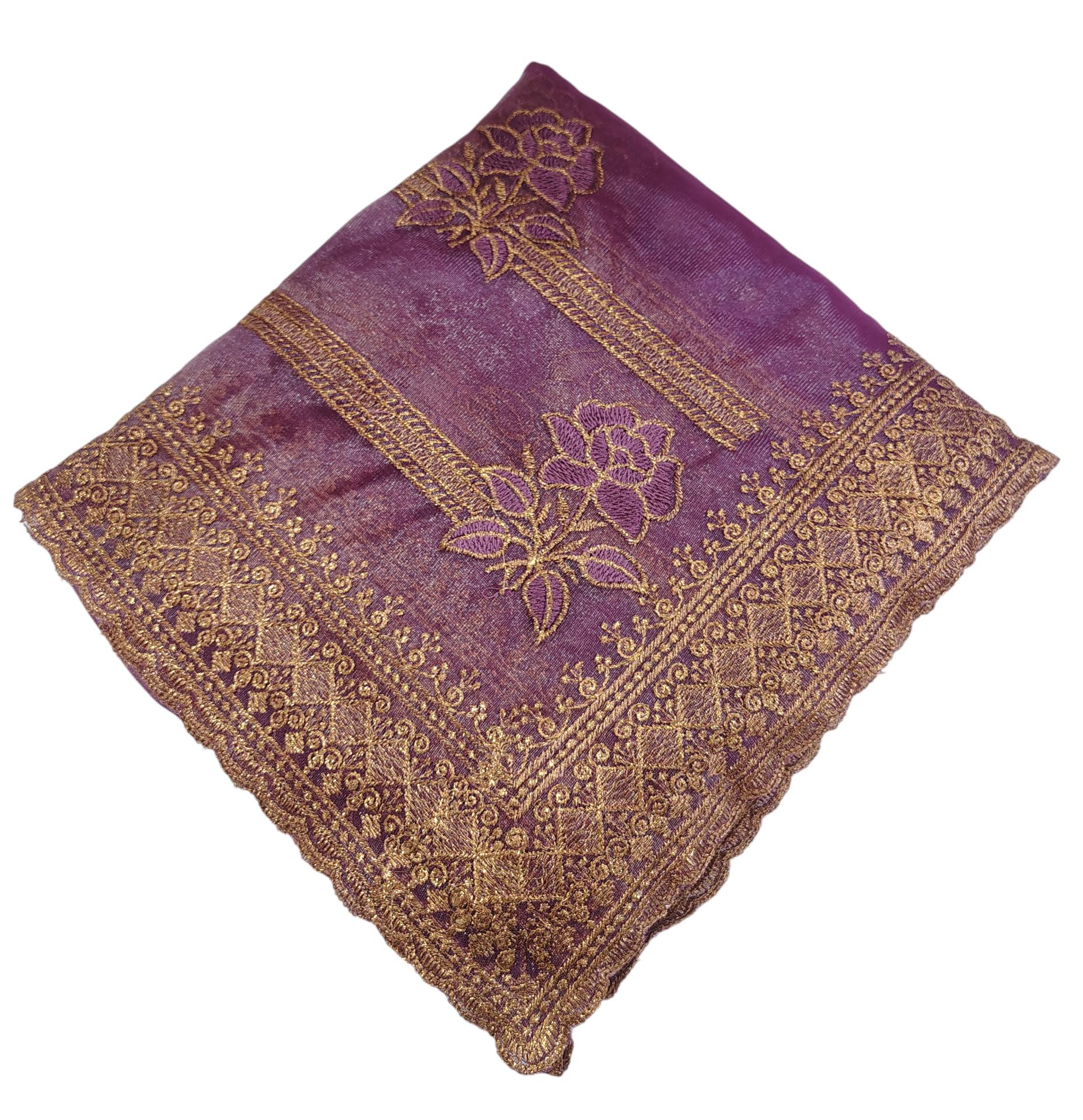 Embroidered Net Saree, Pink with Gold Floral Design, Sheer Organza Fabric,Decorative Border-image-14