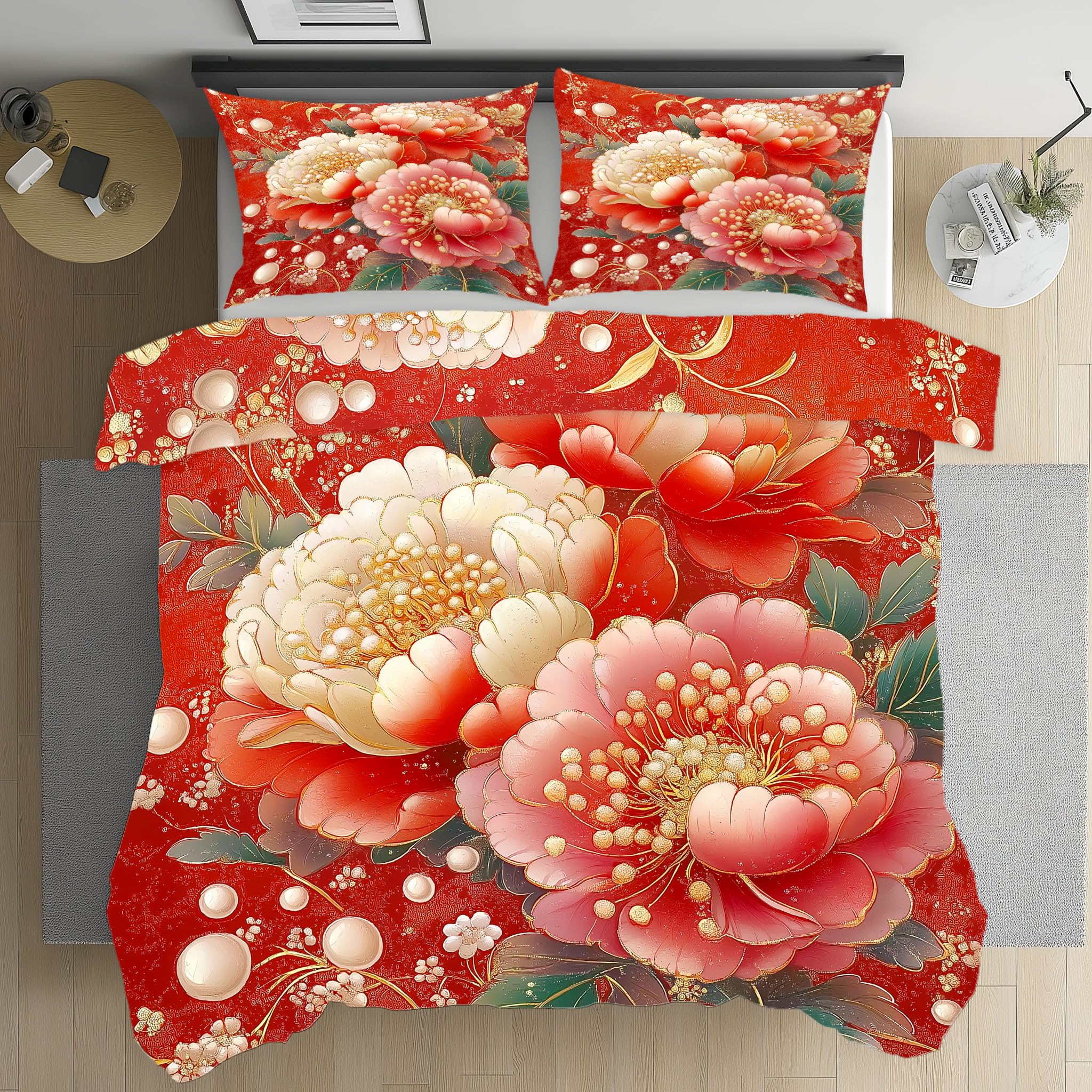 Housse de couette pivoine 220x240 pour une chambre botanique élégante