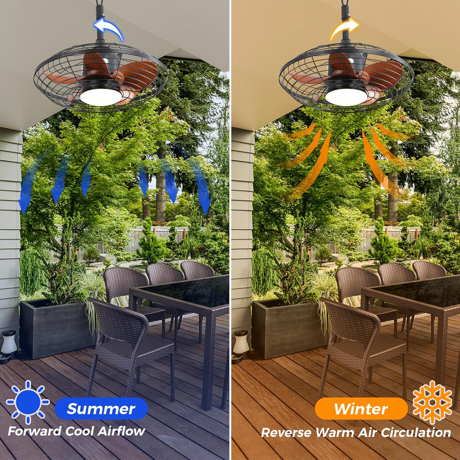 20 Inch Downrod Mount Ceiling Fan LED 18W 3CCT 5 ABS Blades DC Motor with Hanging and Hook for Outside Patios Pergola