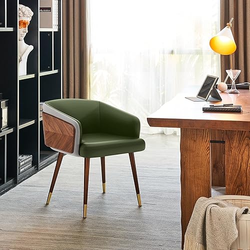 Miniatura 42 de ARTPLAN Uphoolsted - Silla de comedor moderna de mediados de siglo, piel sintética con nogal, silla con brazo acentuado, silla de estar con pies de