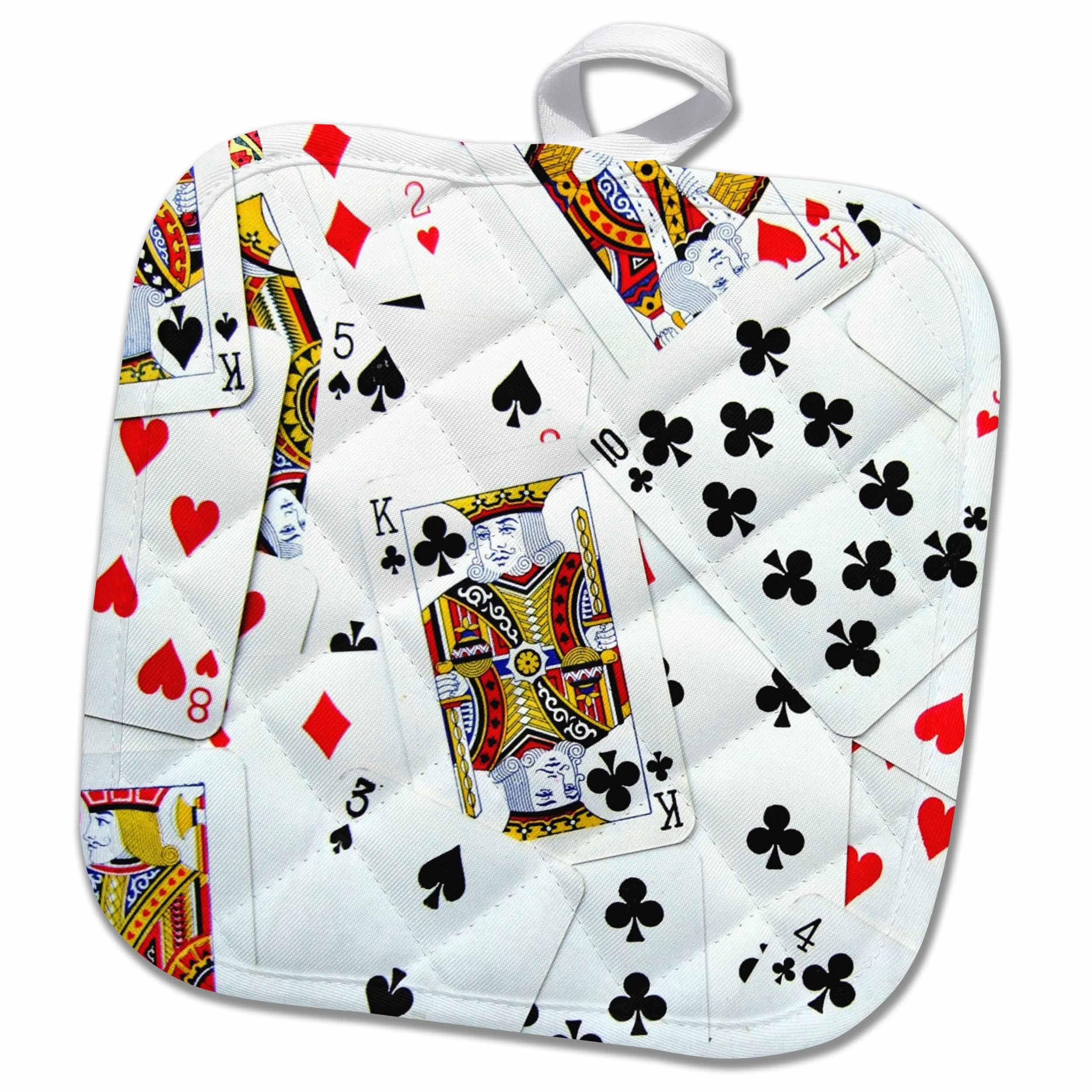 3dRose Scattered Playing Photo-for Card Players Eg Poker Bridge Games Casino Las Vegas Night Potholder, 8 x 8