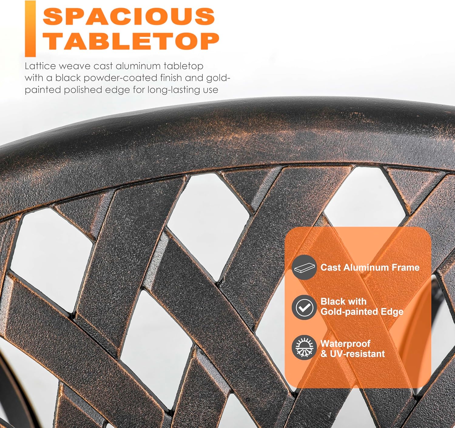 NUU GARDEN 42 Inch Patio Dining Table, Cast Aluminum Patio Table with Umbrella Hole, Round Outdoor Bistro Table for Backyard, Garden, Porch, Antique Bronze