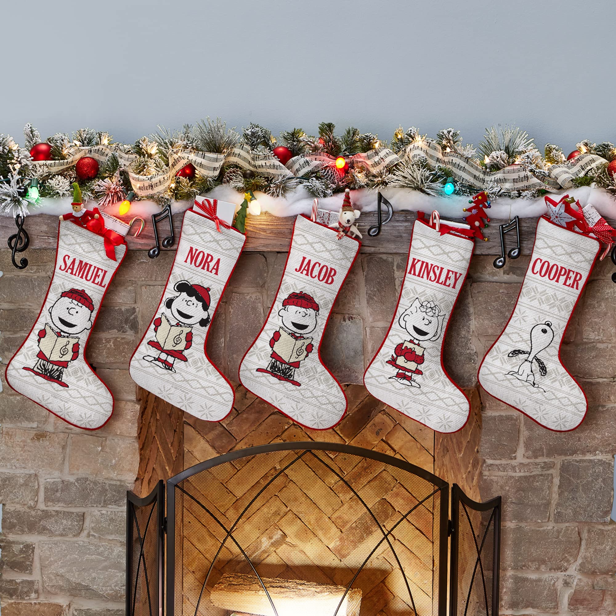 Let's Make Memories Personalized Peanuts Classic Caroling Christmas Stockings - Snoopy