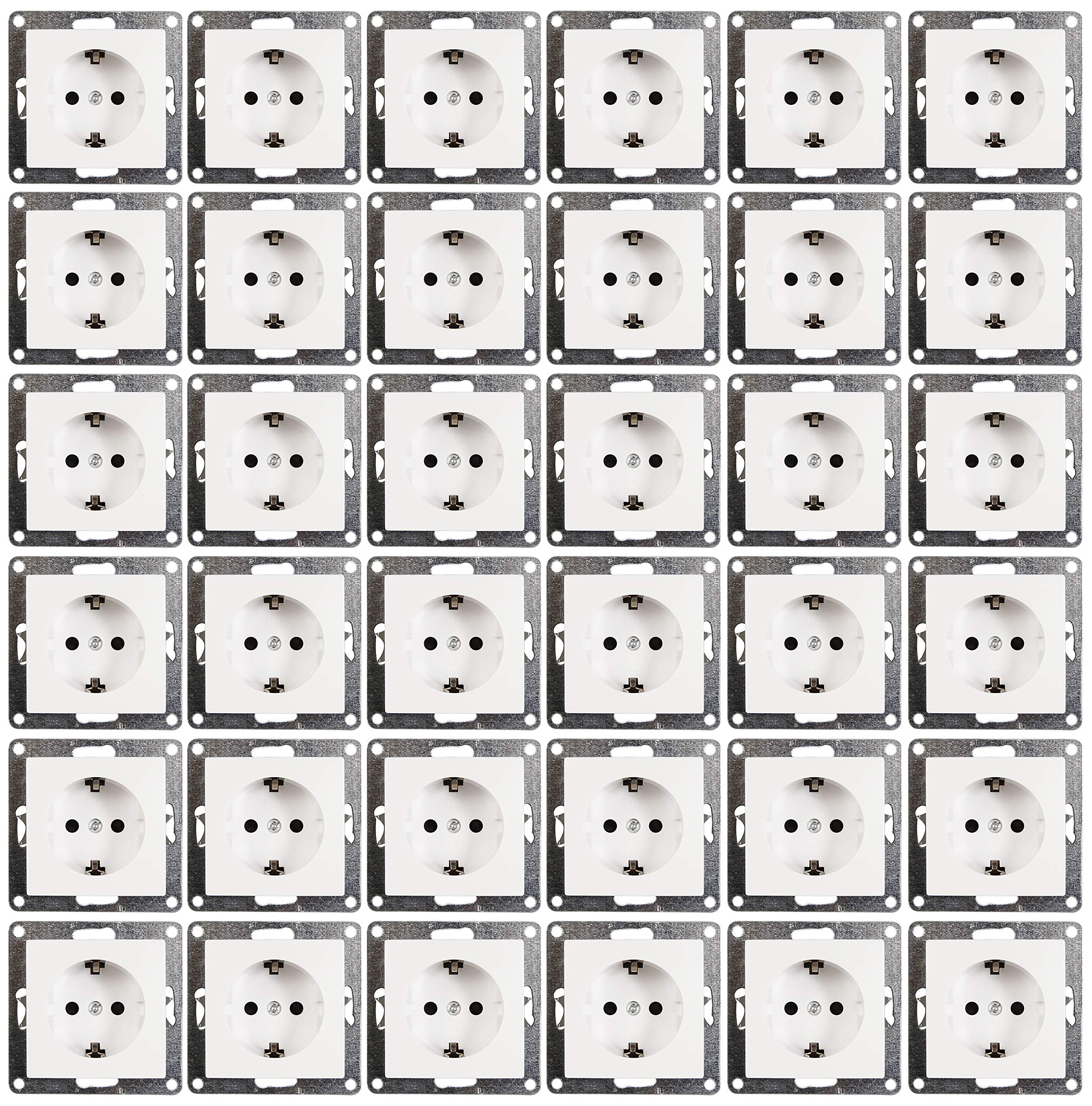 McPower Schutzkontakt-Steckdose Flair | 36er-Pack Unterputz 250V 16A mit Einsteckschutz | Schraubanschluss | für Innenbereiche wie Küche Wohnzimmer Büro