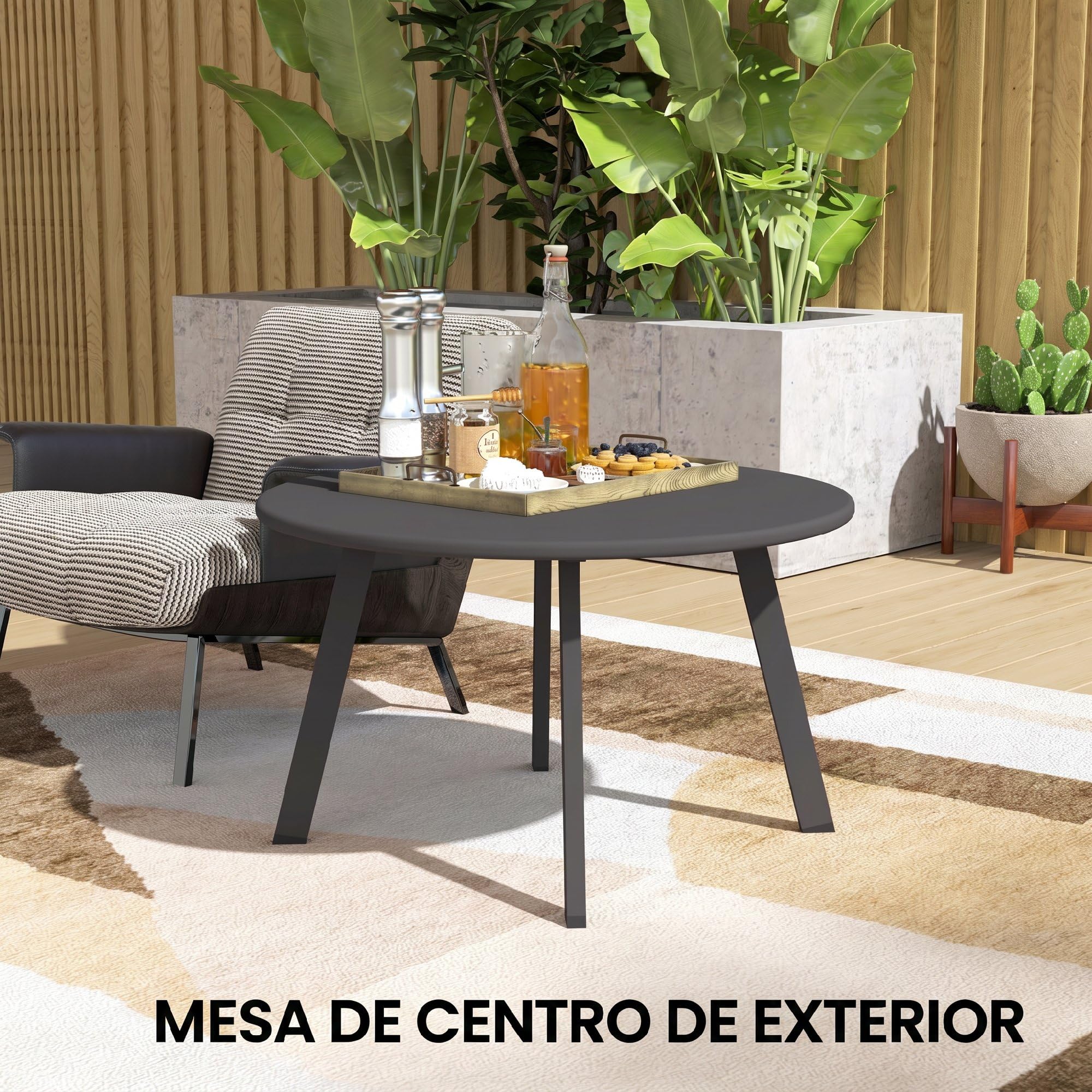 Outsunny Mesa de Centro de Jardín Redonda de Metal Mesa Auxiliar con Bordes Redondeados Patas Antideslizantes Mesa de Café para Patio Balcón Salón Ø70x42 cm Negro