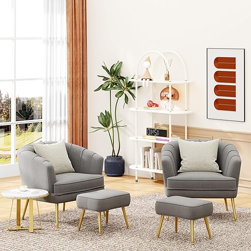 Miniatura 5 de Sillas decorativas de terciopelo con otomana para sala de estar, dormitorio, oficina, ocio, tapizadas, sofá individual, silla con brazo, cómoda