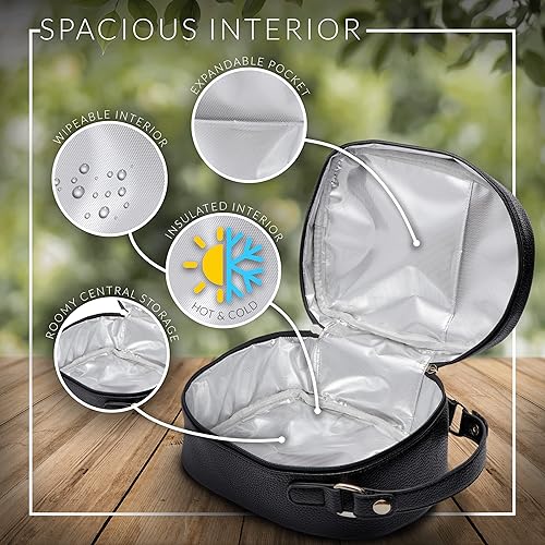 Miniatura 5 de Luli Bebe Monaco - Bolsa de almuerzo aislada para mujer, con correa para el hombro, para comida y aperitivos, Ébano negro