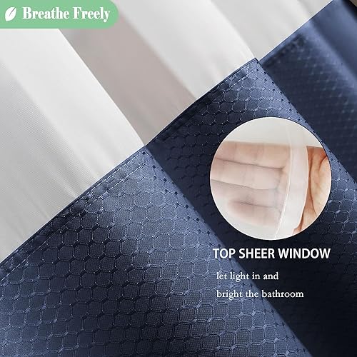 Miniatura 10 de UFRIDAY Cortina de ducha de tela de punto gofre con pantalla de malla filtrante de luz, cortinas de baño blancas de hotel, 71 x 74 pulgadas