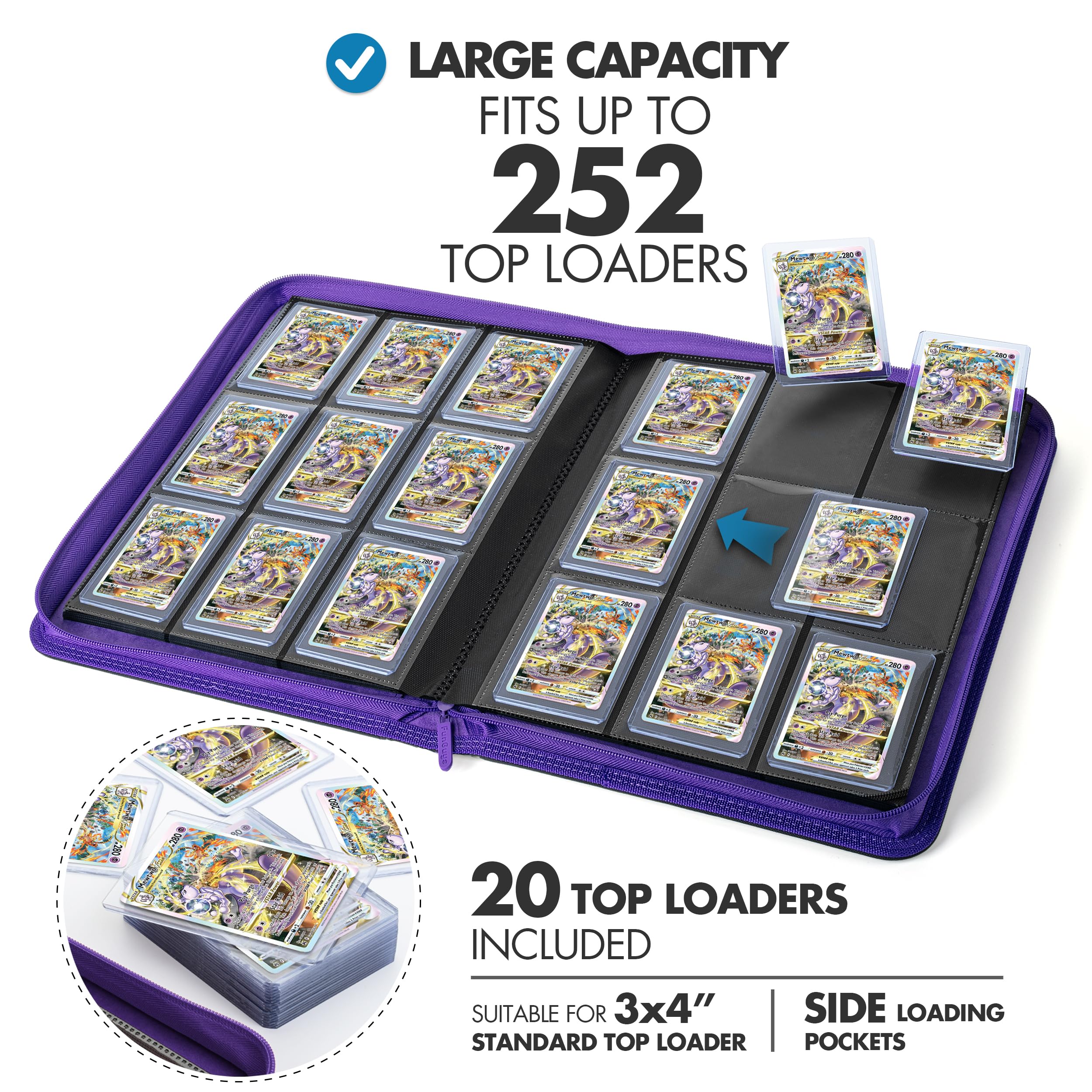 FunGuys Toploader Binder, Trading Card Binder Storage, 252 9 Pocket Top Loader Binder, Card Collection for Yugioh MTG, TCG - Image 2