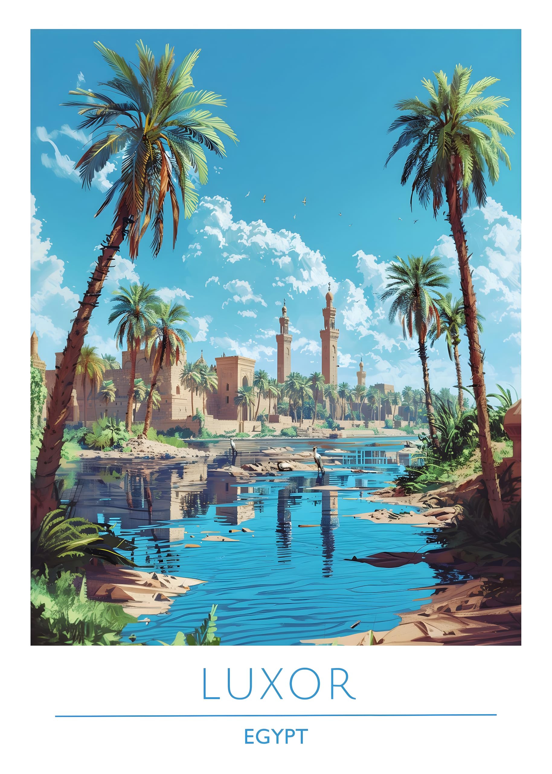 Iconic Cities Unframed A4 A3 Travel Poster Prints, Travel Wall Art, Home Décor, Paris New York Dubai Tokyo Rome Barcelona etc. (Egypt, Luxor, A3)