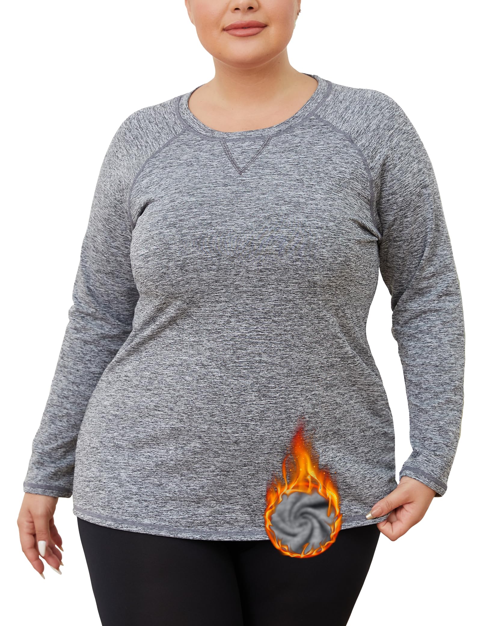 FOREYONDPlus Size Women's Thermal Fleece Tops Long Sleeve Athletic Running Workout Shirt for Cold Weather