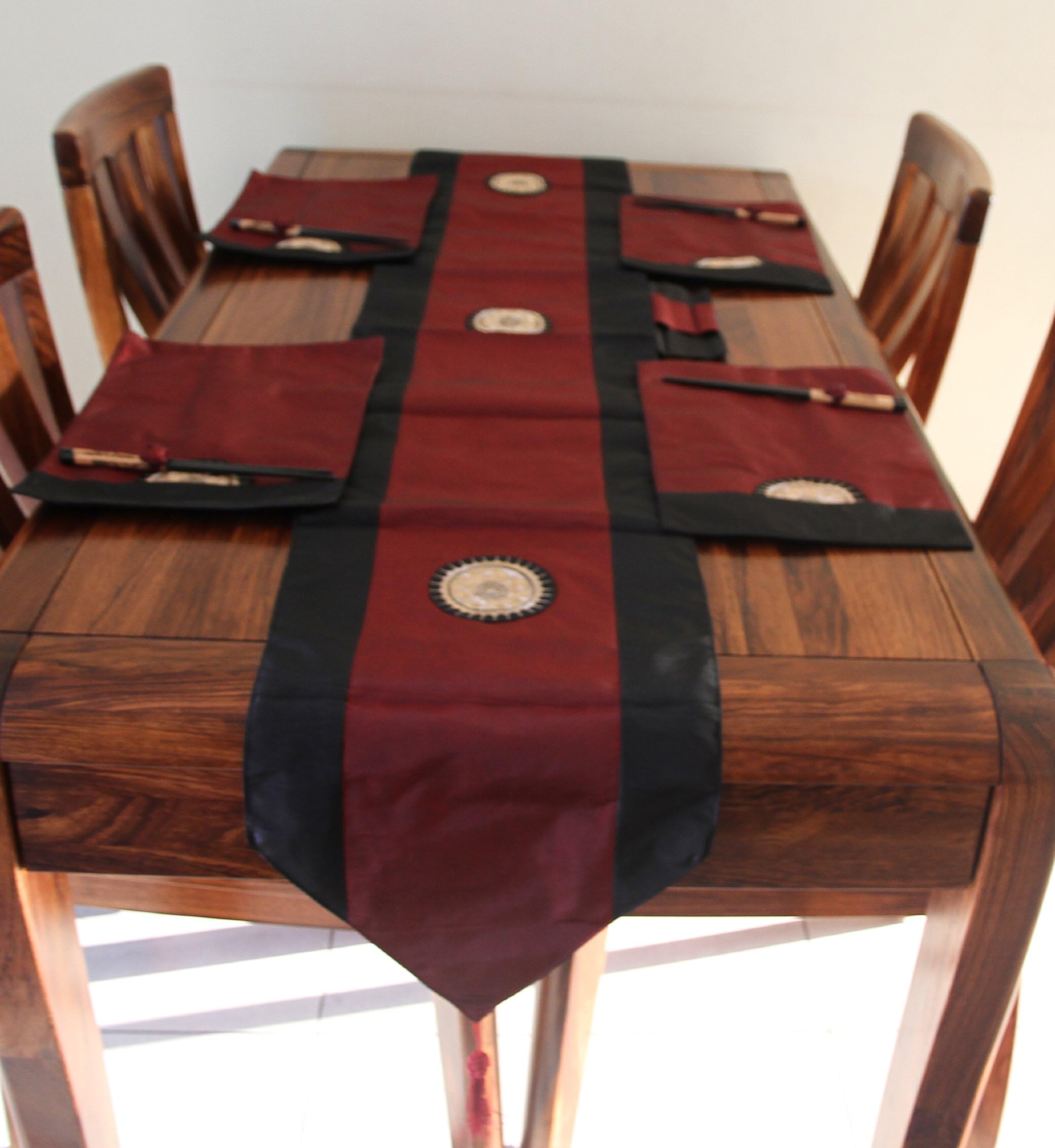 CHINESE SILKEN LOOK TABLE SETS (4 sets) (100% POLYESTER)--BURGUNDY