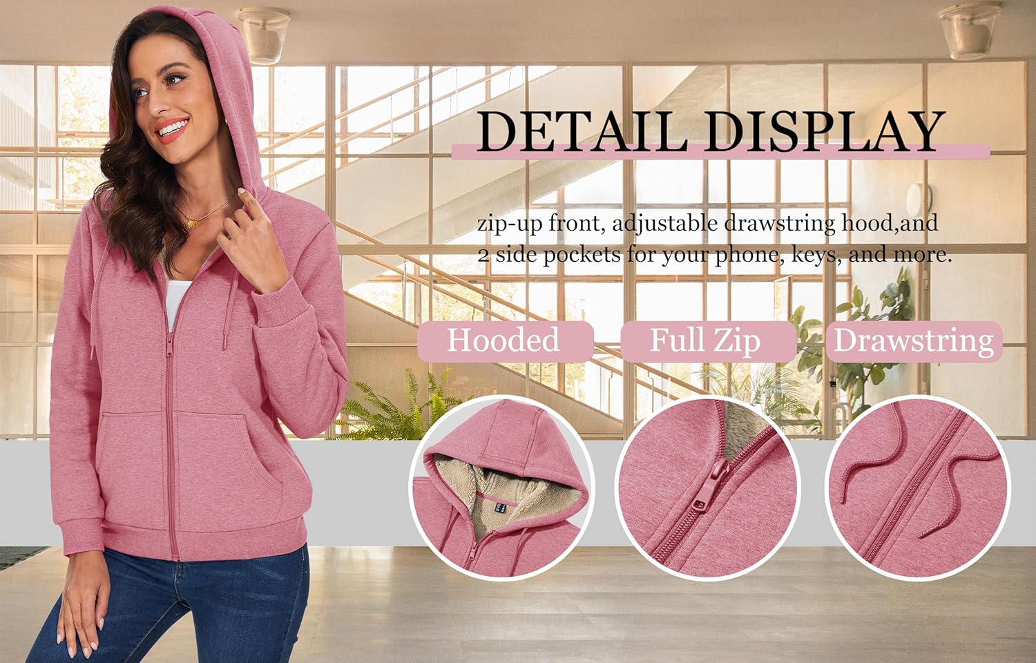 TACVASEN Women's Zip Up Hoodies Sherpa Fleece Lined Jacket for Women Winter Long Sleeve Sweatshirt with Pockets