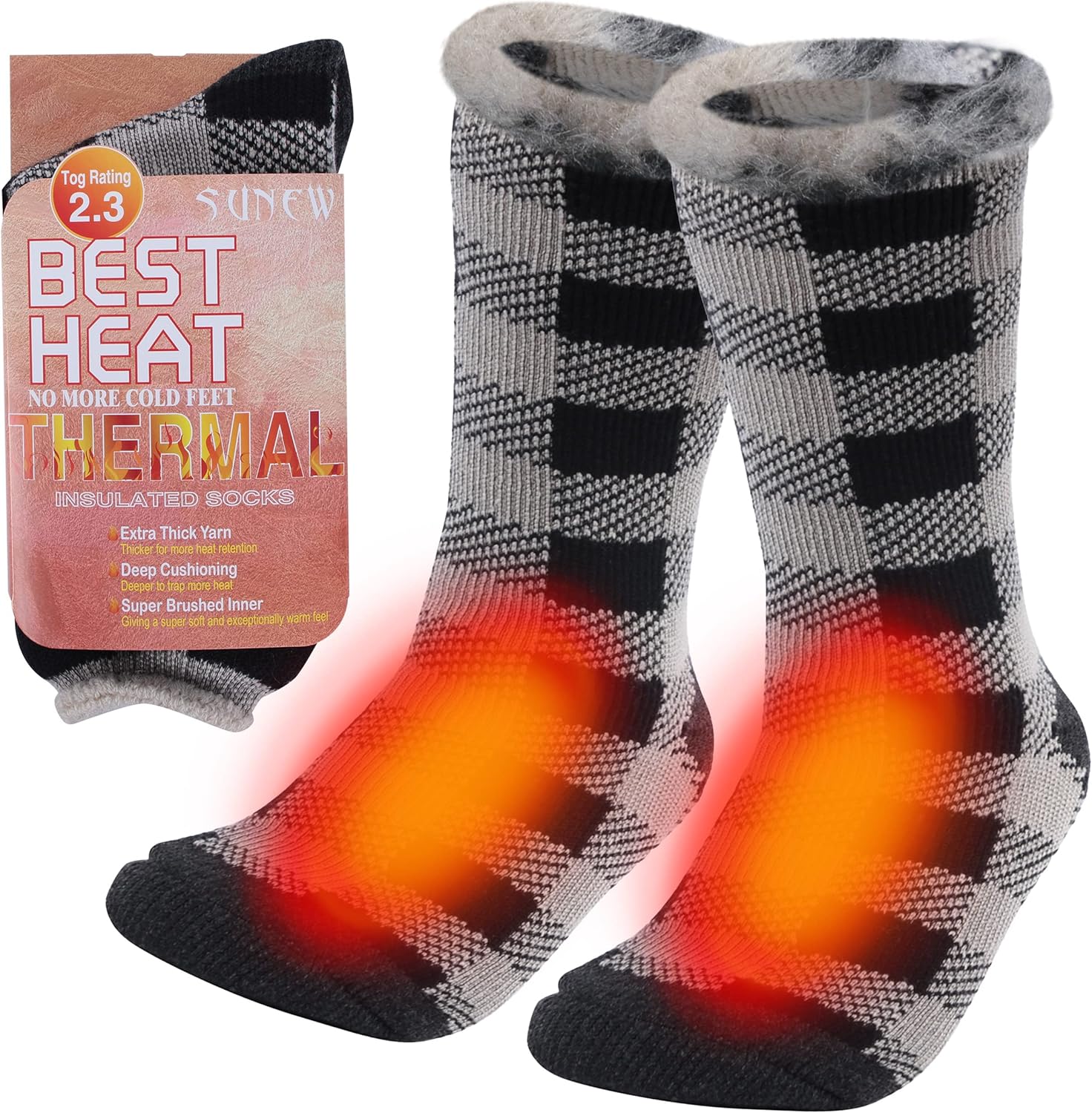 Sunew Warm Thermal Socks, Women Men Winter Insulate Heat Thick Heavy Crew Socks : Clothing, Shoes & Jewelry