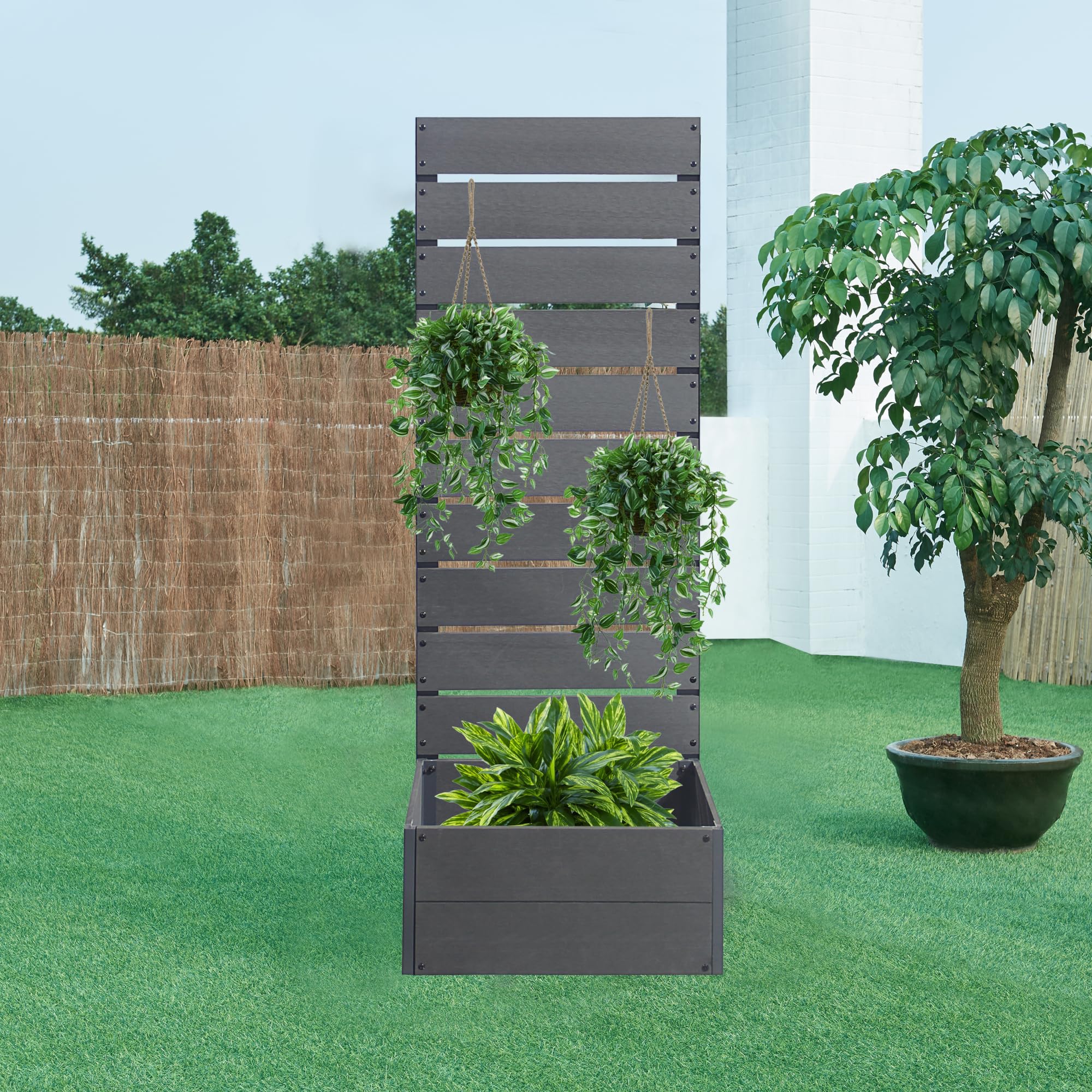 en.casa] Blumenkasten mit Sichtschutz Heerde Pflanzkasten mit Trennwand  Balkon 150 x 56 x 38 cm Pflanzkbel WPC Outdoor Pflanzenbox Rankhilfe Garten  Grau: Amazon.de: Garten
