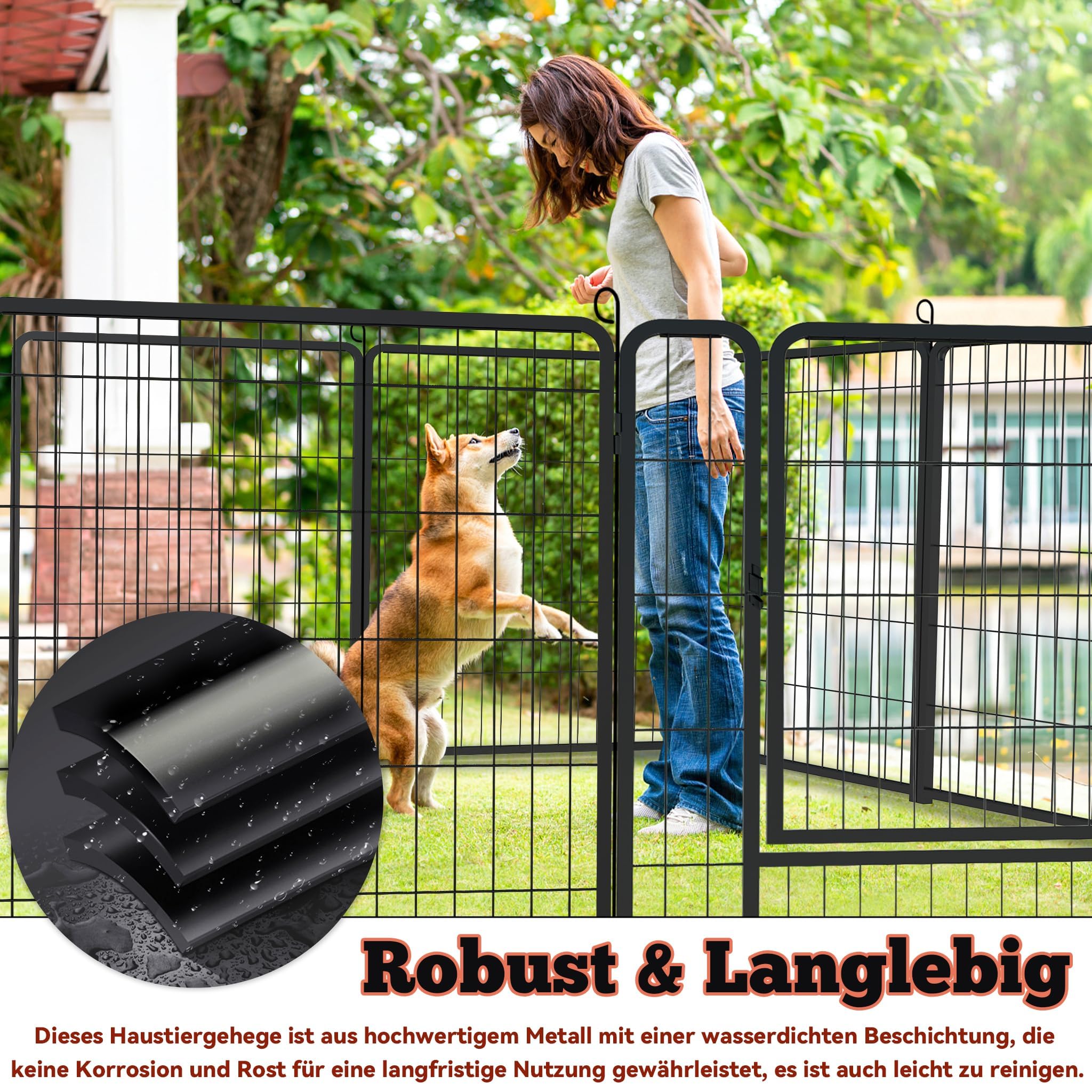 Froadp 12-TLG Welpenauslauf Hundezaun mit Tür Welpenlaufstall 80 x 80 cm Laufgitter Tierlaufstall Freigehege Gehege Welpenzaun Hundeauslauf Freilaufgehege Zaun Laufstall für Hund