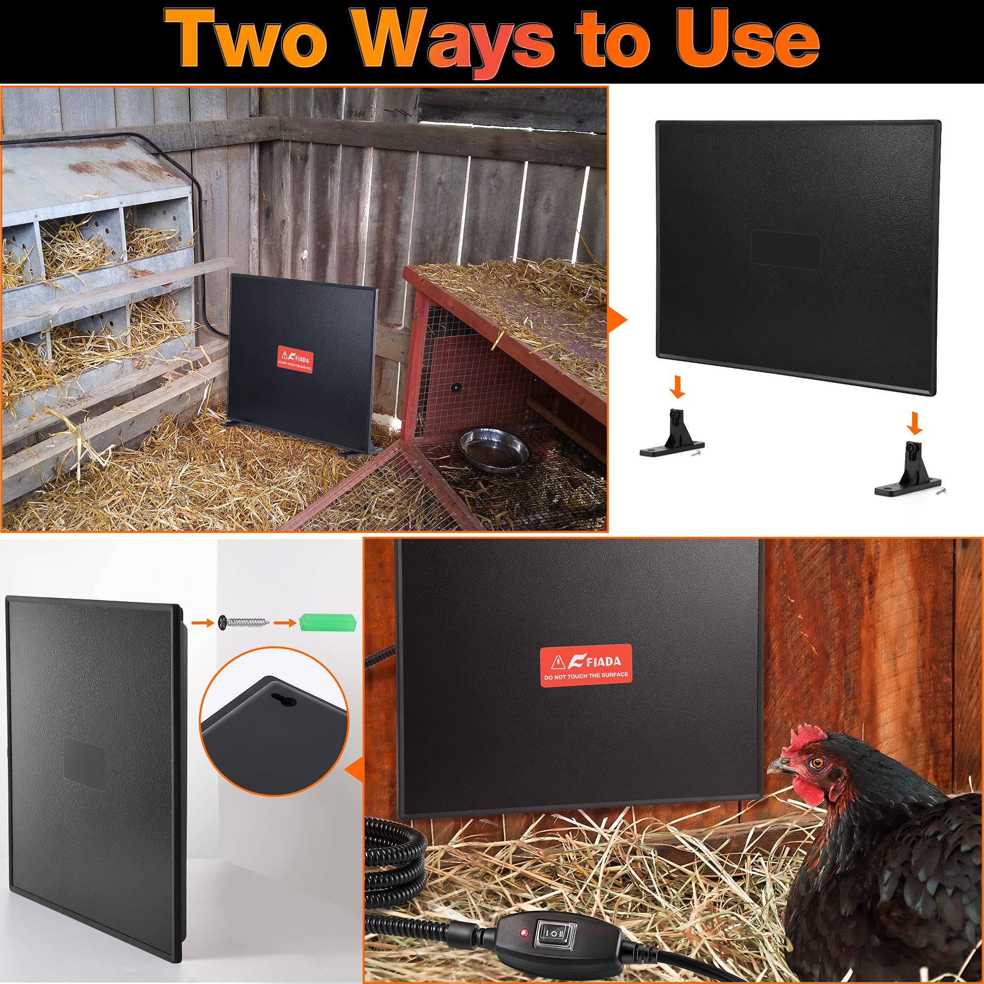 Fiada Chicken Coop Heaters, 100/200W Adjustable Wattage UL Tested