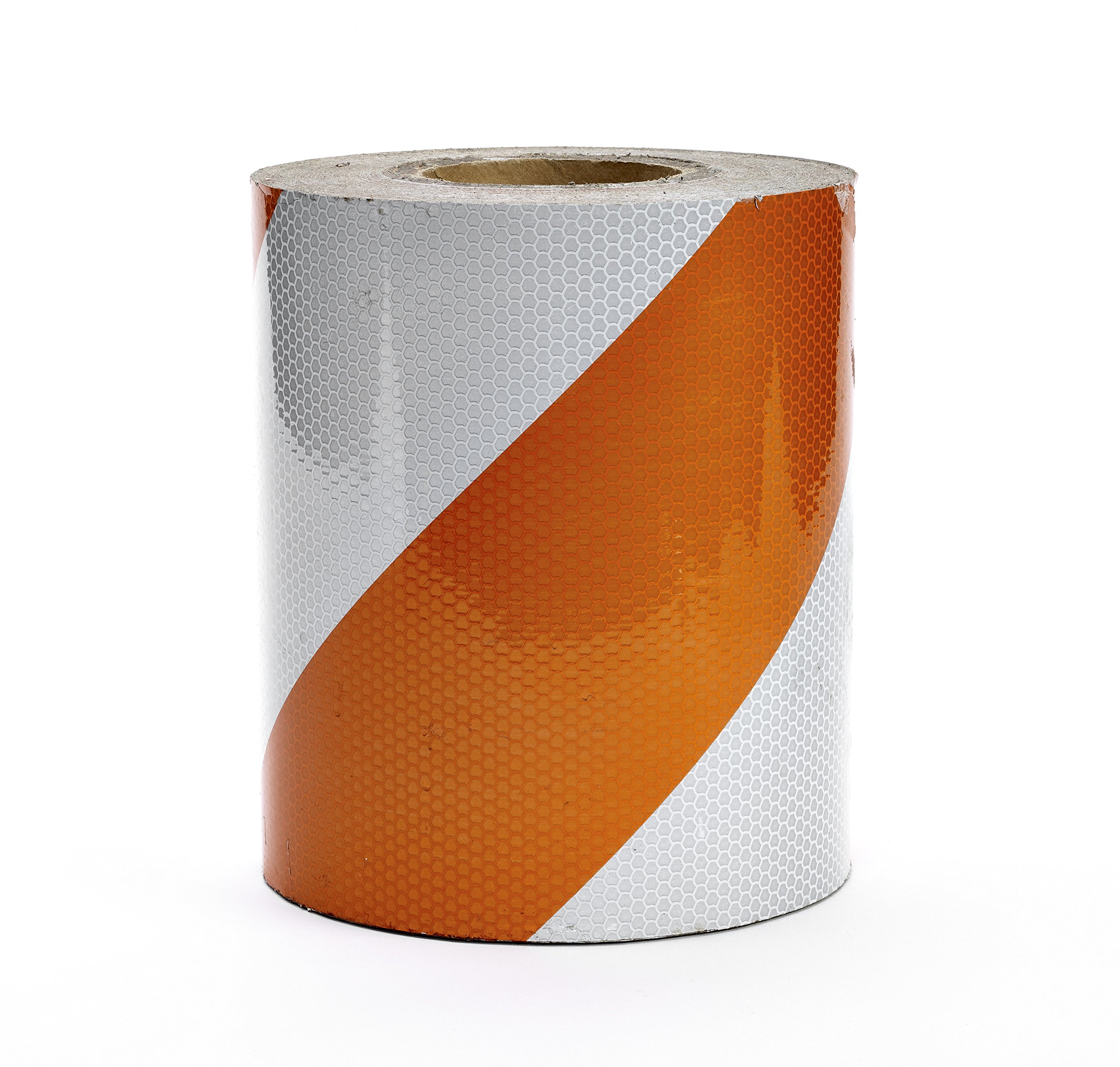 Mutual Industries Engineering Grade ASTM Type I Reflective Barricade Tape, 8" x 50 yd, Orange/White Stripe