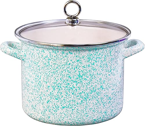 Calypso Basics by Reston Lloyd - Olla esmaltada con tapa de cristal, 1.5 cuartos de galón, mármol turquesablanco