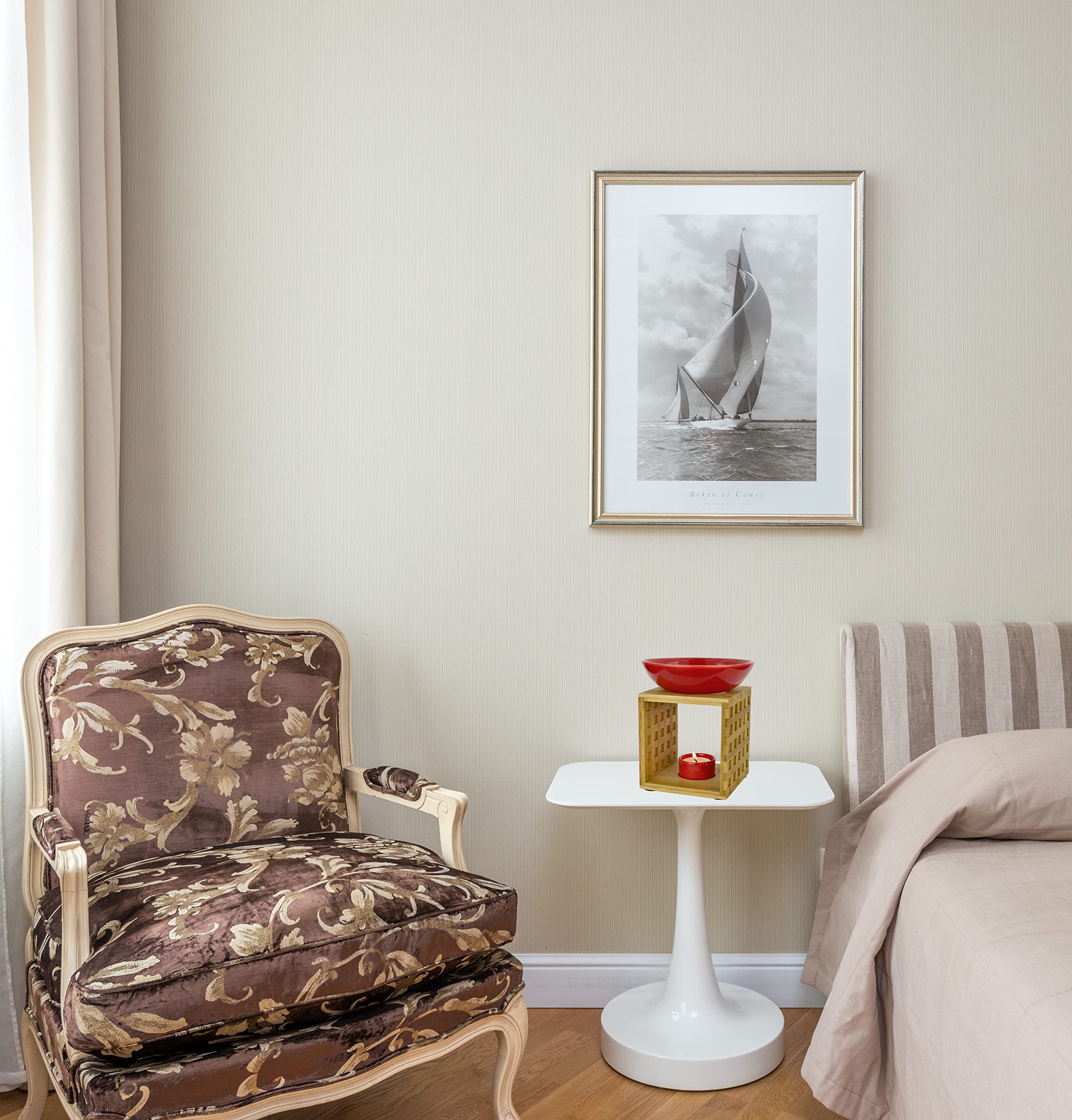 Bitto Duftlampe Riga Kaminrot mit Kerze, große Schale, Fair Trade, Aromalampe aus Bambusholz und Keramik