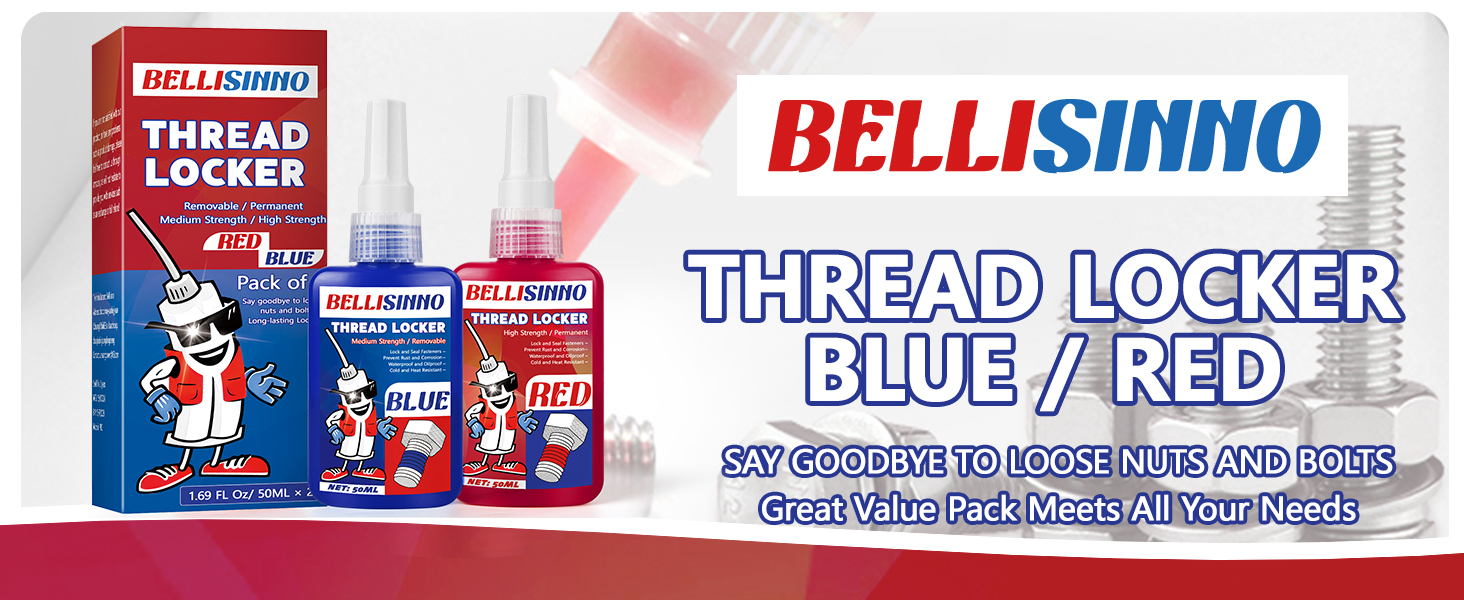 Image of Thread Lock Blue and Red, Medium and Strong Strength Threadlocker, Thread Locker for Nuts, Bolts, Fasteners and Metals, Anaerobic Curing Screw Glue to Prevent Loosening (Blue and Red)