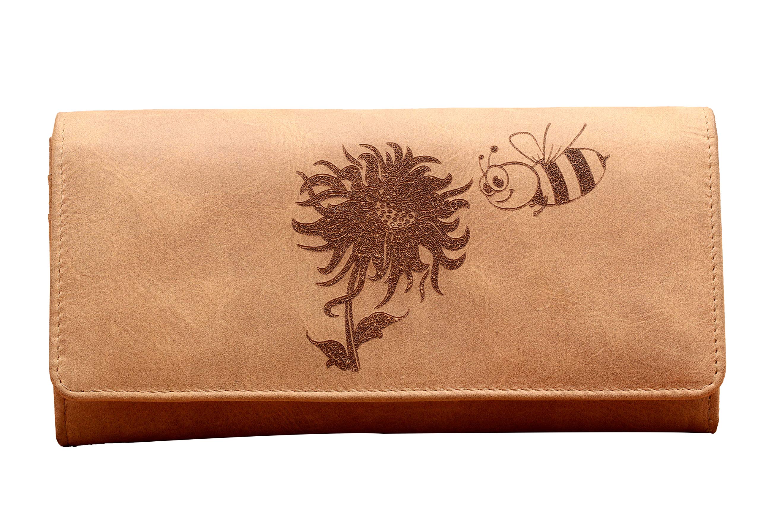 Bee Mine Genuine Leather Wallet (Round Zipper, Tan)-image-30