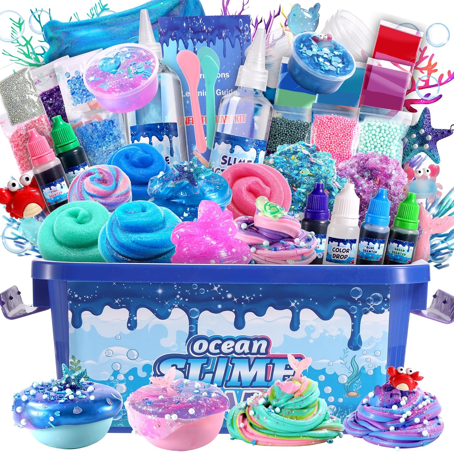Ocean Slime Kit for Girls,Non Sticky,Super Soft Sludge Toy,Birthday Gifts for Kids 4-12,Soft Shiny Metal Clay Toy Girls & Boys