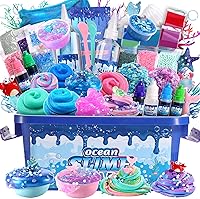 Large Ocean Slime Kit for Kids 4-12: Non-Sticky Super Soft Sludge & Shiny Metal Clay Toy, Sparkly DIY Birthday Gift Boys Girls