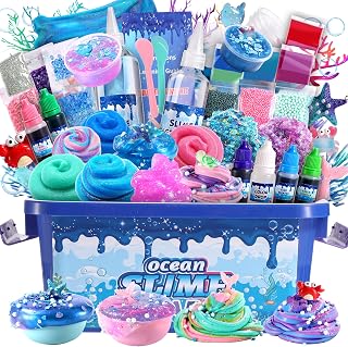 Large Ocean Slime Kit for Kids 4-12: Non-Sticky Super Soft Sludge & Shiny Metal Clay Toy, Sparkly DIY Birthday Gift Boys Girls
