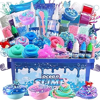 Ocean Slime Kit for Girls,Non Sticky,Super Soft Sludge Toy,Birthday Gifts for Kids 4-12,Soft Shiny Metal Clay Toy Girls & Boys