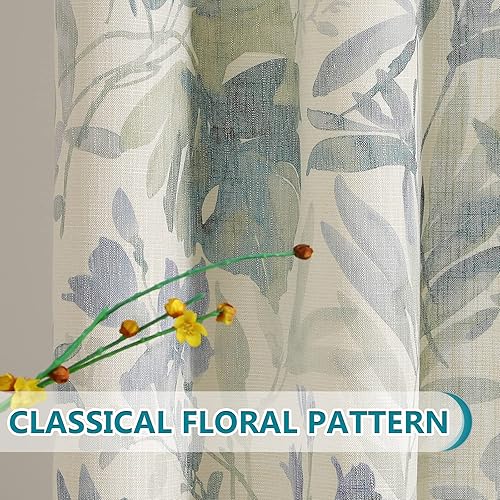 Miniatura 5 de MYSKY HOME - Cortinas verde salvia que filtran la luz, protegen la privacidad, para sala de estar, dormitorio, con estampado floral y ojales, 2