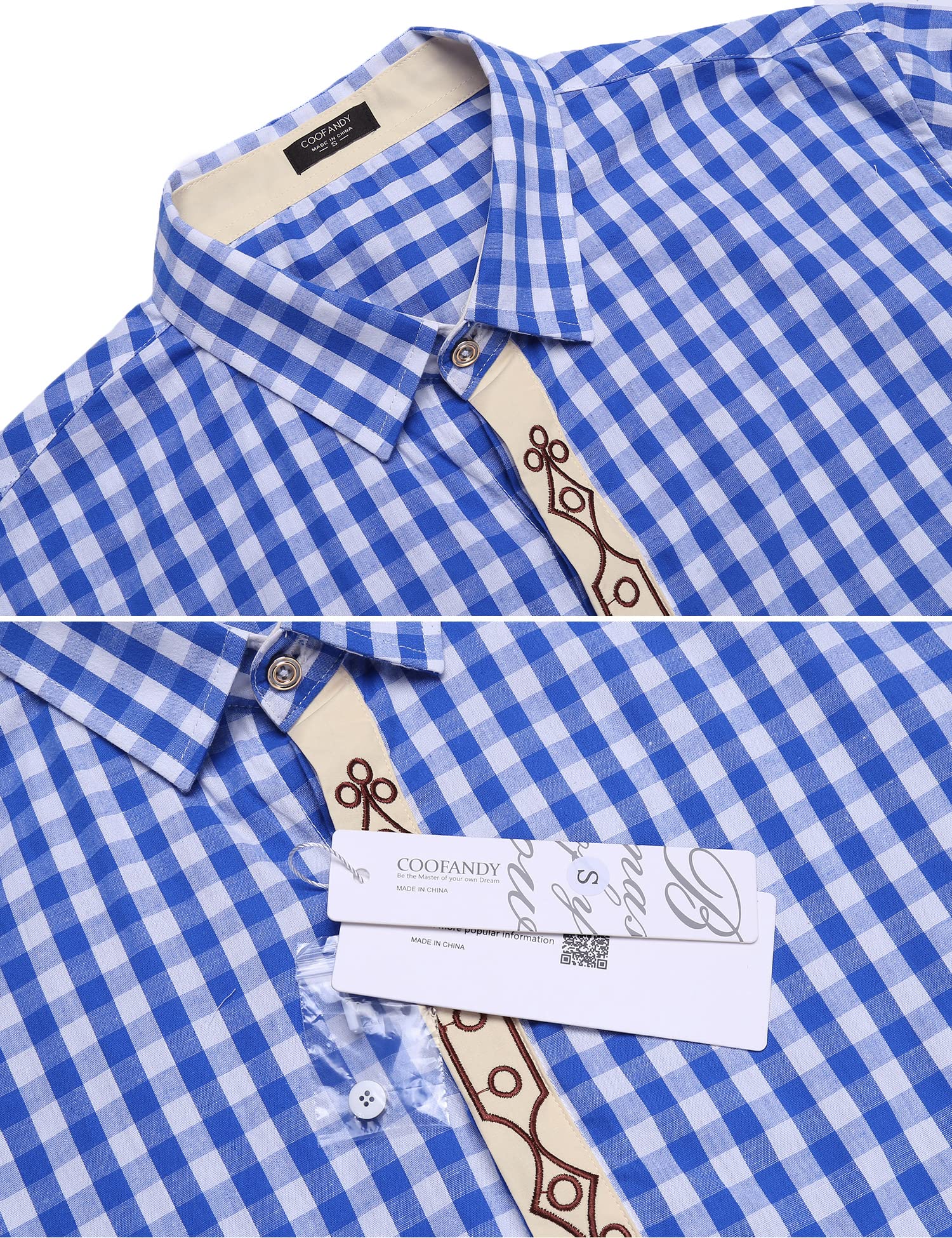 COOFANDY Herren Langarm Trachtenhemd Karriert Oktoberfest Hemd Regular Fit Karohemd Freizeithemd Plaid Shirt Tracht Festhemd Oberteil