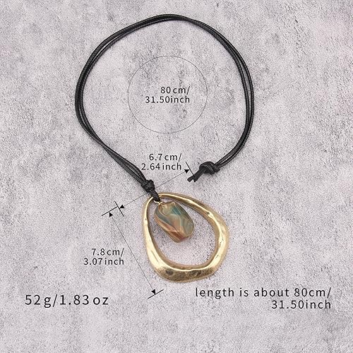 Miniatura 7 de Collares largos bohemios para mujer, collar de cuero vintage con colgante de madera, gargantilla estilo étnico, círculo dorado, hippie, suéter