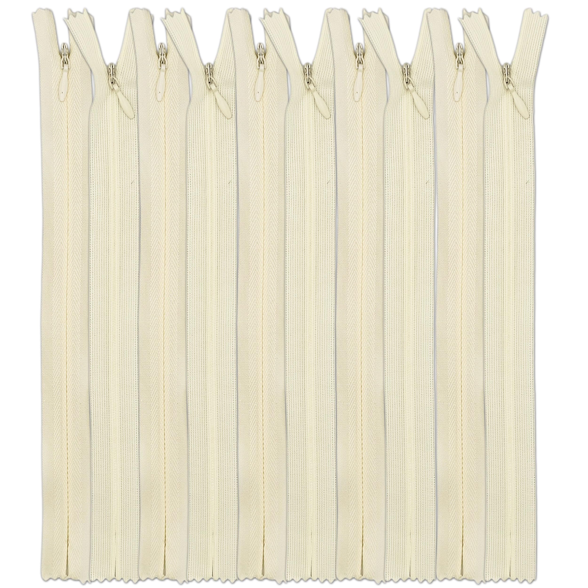 Set of 10 Invisible Zips 16” Ivory | Closed-End Coil Zip 40cm Long with Single Slider Size #3 | Hidden Nylon Zip for Skirts, Dresses, Trousers DIY Repair, Tailoring | Replacement Zipper — image 1