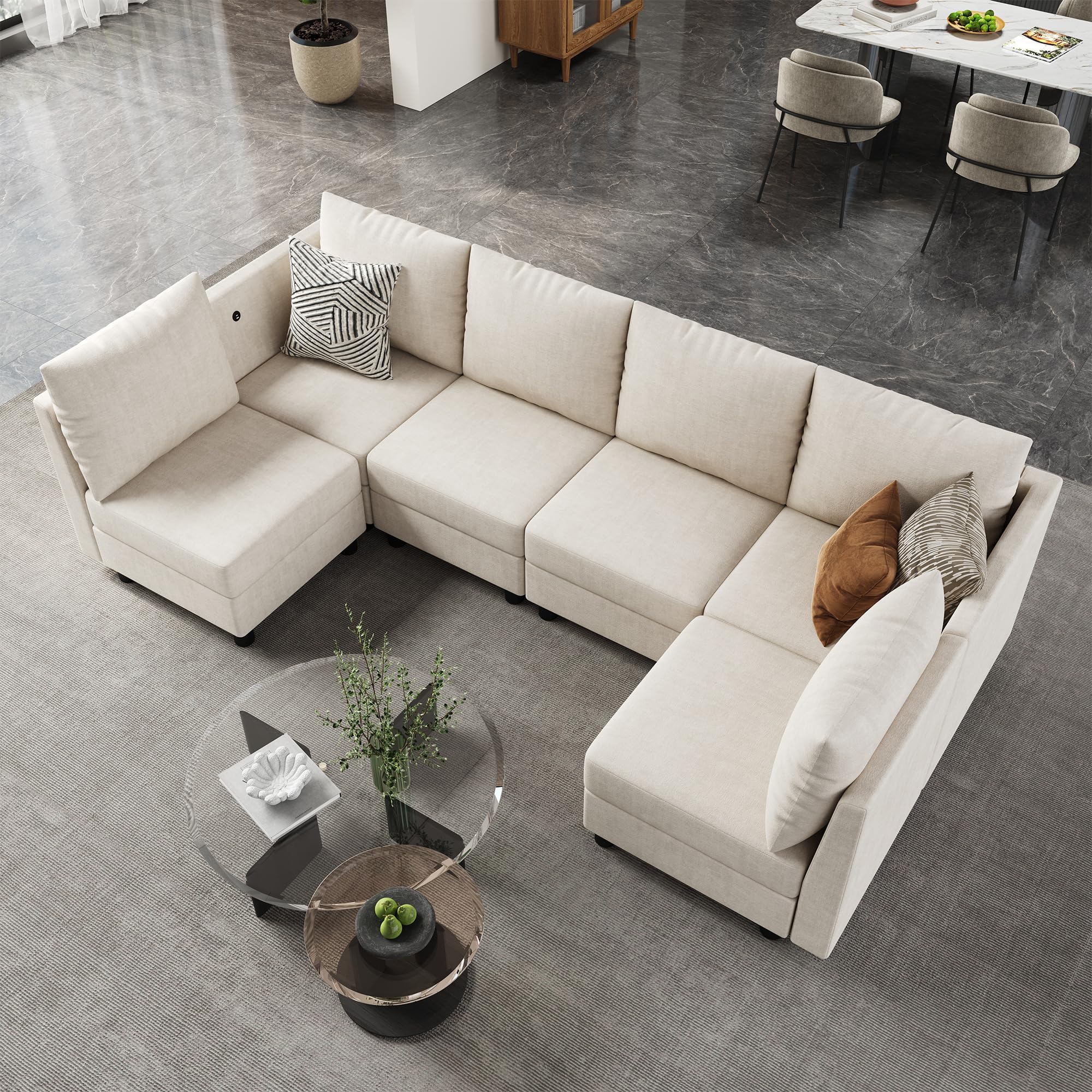 YOUDENOVA 106'' Modular Sectional Sofa Set, 6 Seats Sleeper Couch Set with Storage, U Shaped Sofa with USB Charging Port, Modern Comfy Chenille Sofa