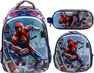 3D Spiderman School Backpack For Kids Boy 18 Inch Blue Including Lunch Bag And Pencil Pouch