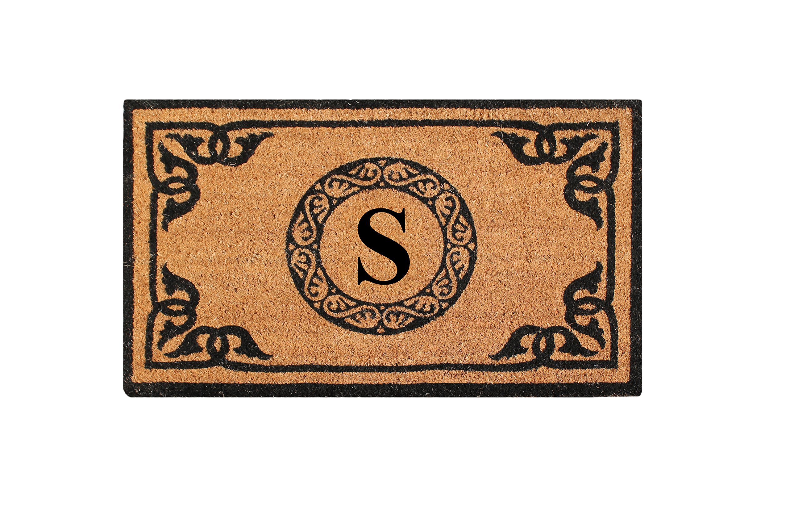 A1HC Natural Coir Monogrammed Door Mat for Front Door, Anti-Shed Treated Durable Doormat for Entrance, Heavy Duty, Thin Profile Door Mat, Easy to Clean, Long Lasting, Front Door Entry Doormat