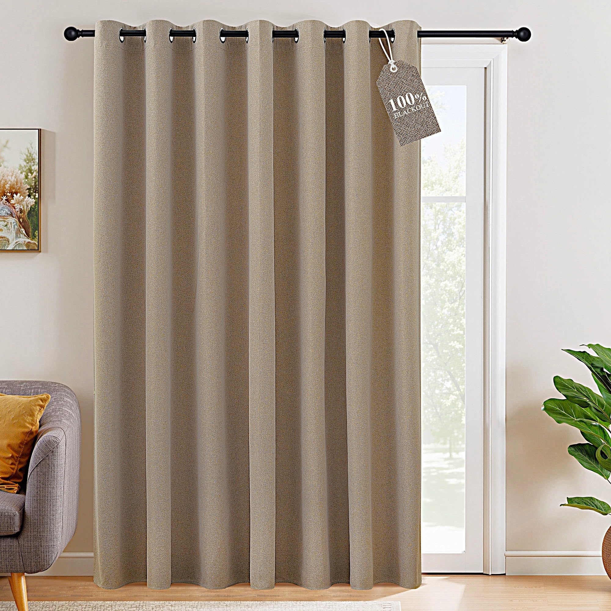 NICETOWN Linen Sliding Glass Door Curtain 100% Blackout, W100 x L108 in