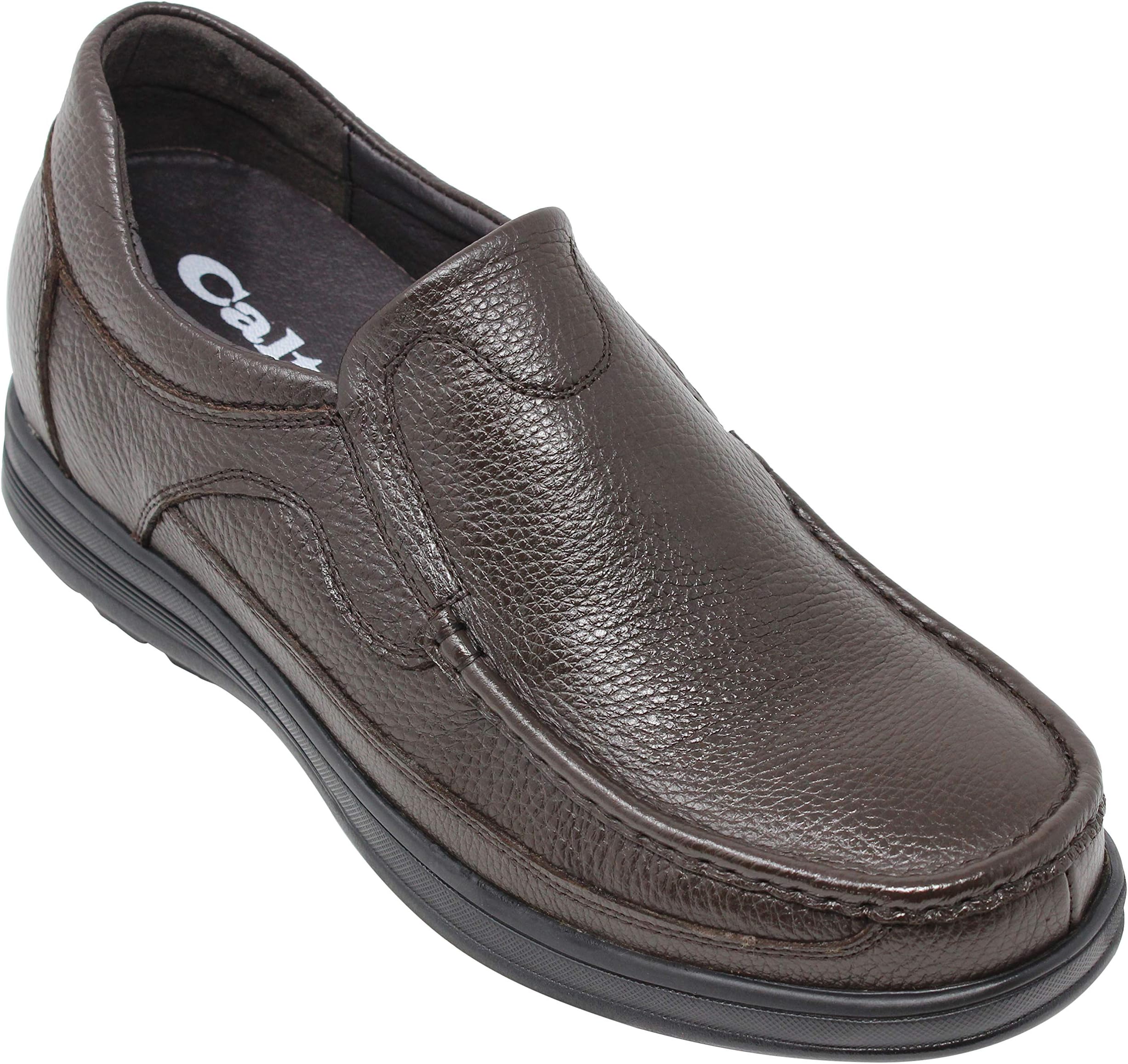 CALTO Men's Invisible Height Increasing Elevator Shoes - Dark Brown Premium Leather Slip-on Lightweight Casual Loafers - 3 Inches Taller - G1823 - Size 9.5 D(M) US