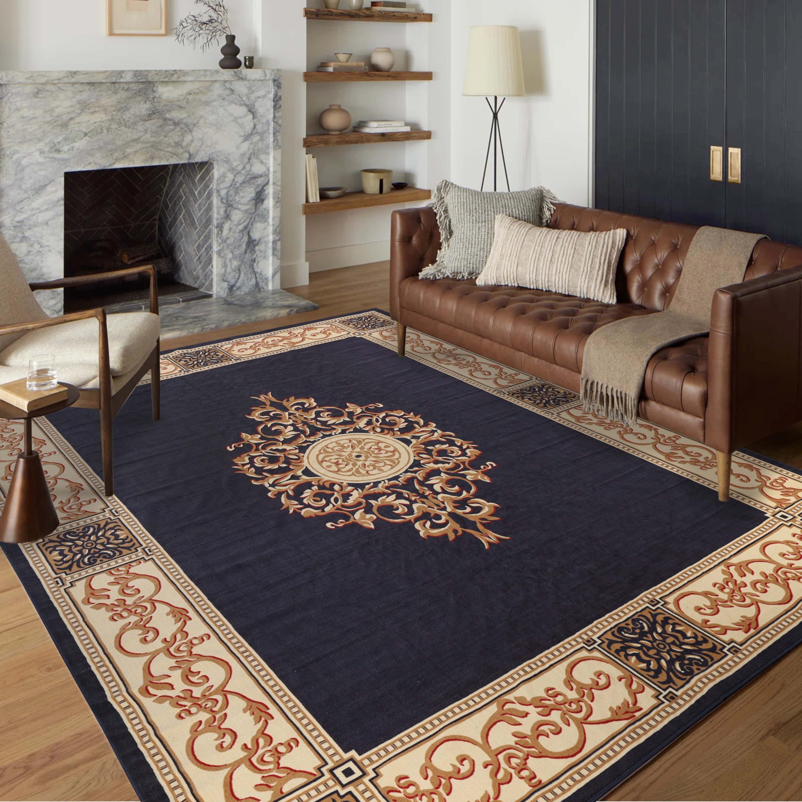 Superior Indoor Area Rug, Plush Carpet Cover, Traditional Oriental Medallion, Perfect for Hallway, Entryay, Living, Dining, Bedroom, Office, Kitchen,