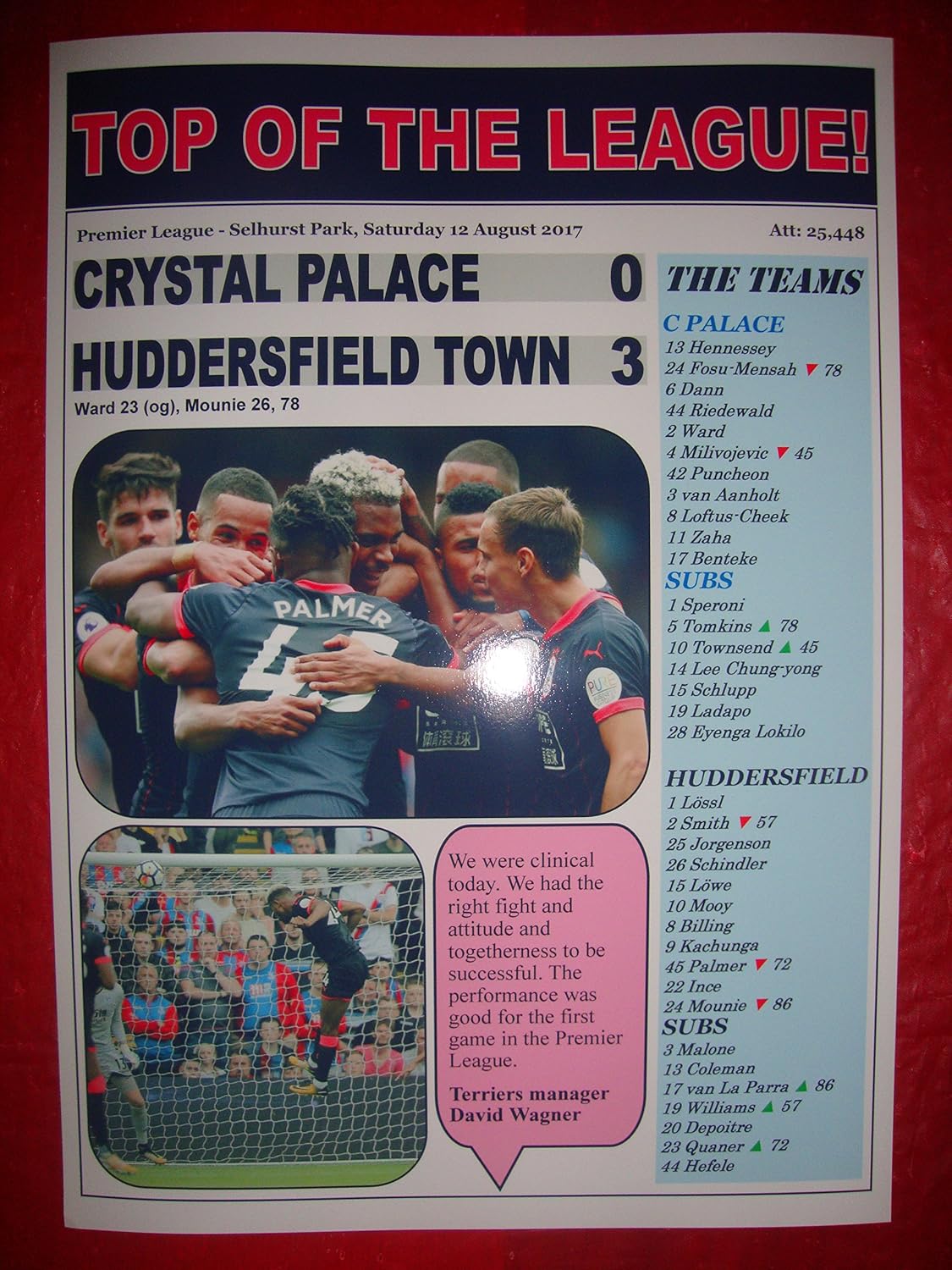 Lilywhite Multimedia Crystal Palace 0 Huddersfield Town 3-2017 - souvenir print