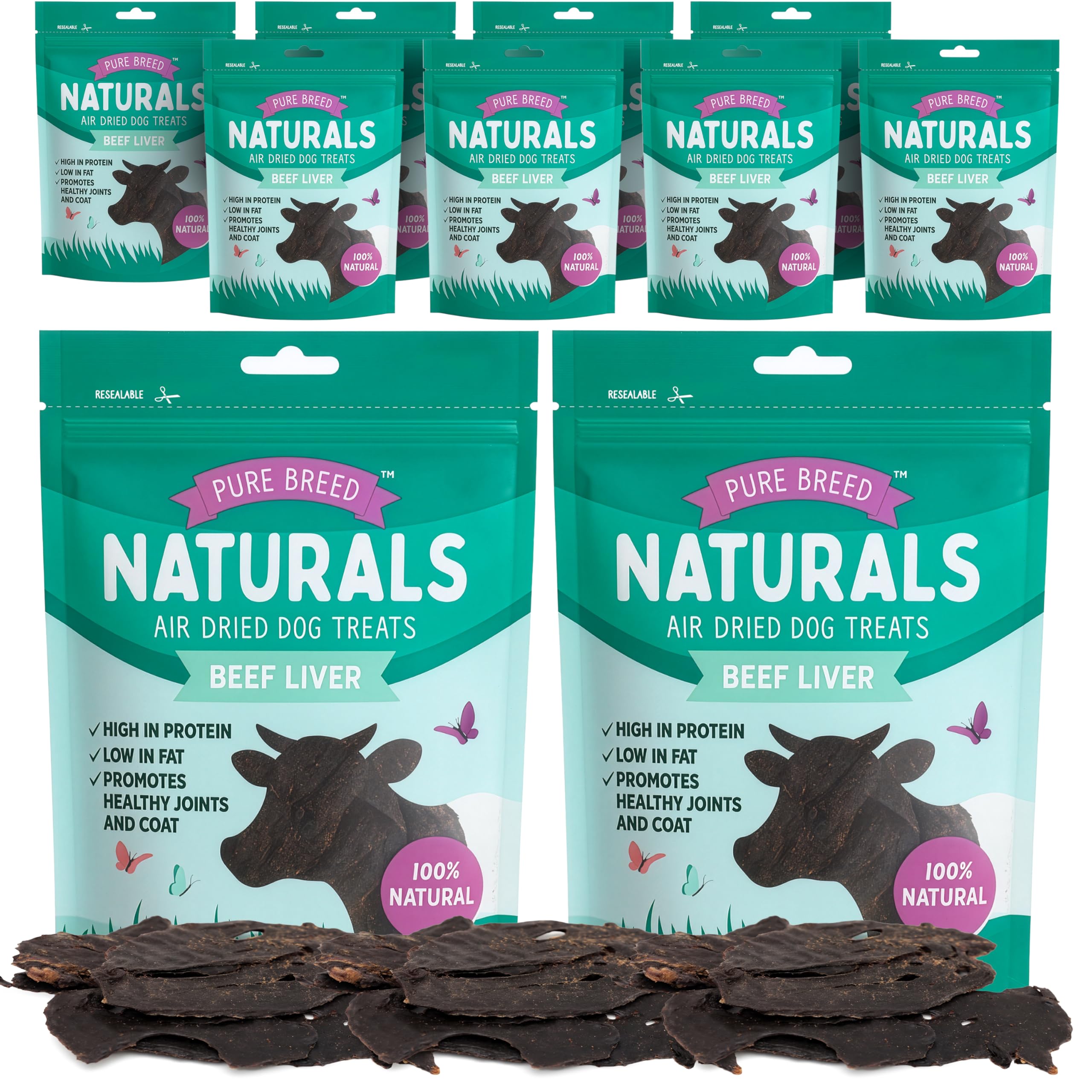 Pure Breed 500g Air-Dried Beef Liver for Dogs Treats Natural 10x In Resealable 50g Bags Dog Chews Long-Lasting High Protein Low Fat Rewards Medium to Large Breeds Grain Free, For 8 Weeks Old Puppies